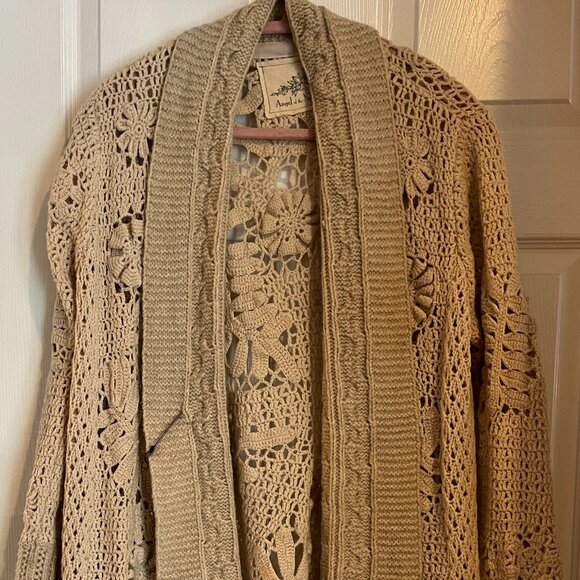 Anthropologie Angel Of The North Crocheted Wool Cardigan. Large. Like New - Picture 3 of 8